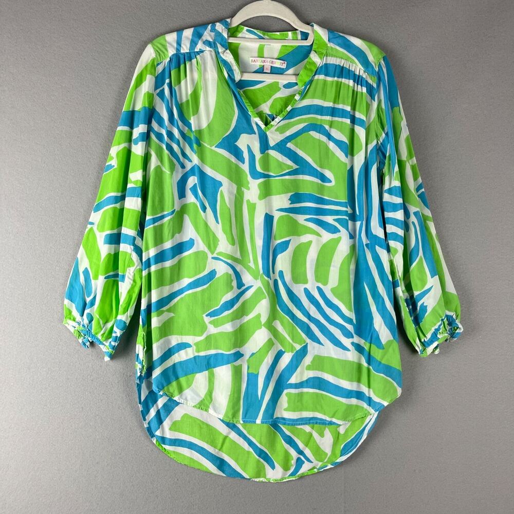 Barbara Gerwit Tunic Top Womens Large Printed 3/4 Sleeve Hawaiian Aloha Tropical